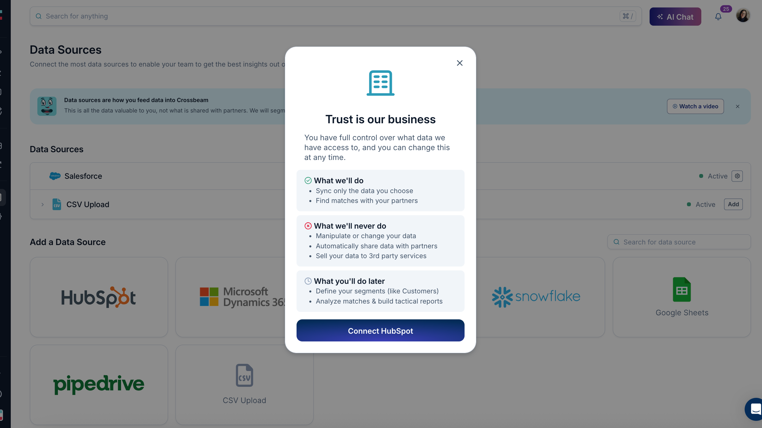 Connect HubSpot to Crossbeam